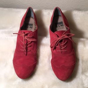 Red suede lace up heels